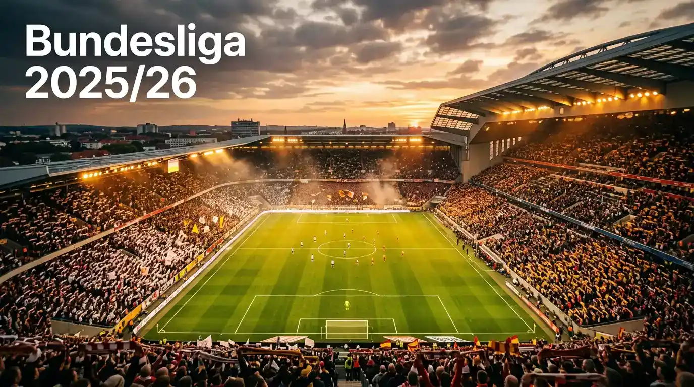 Estadio de la Bundesliga con panorámica de cuotas de apuestas al campeón 2025/26